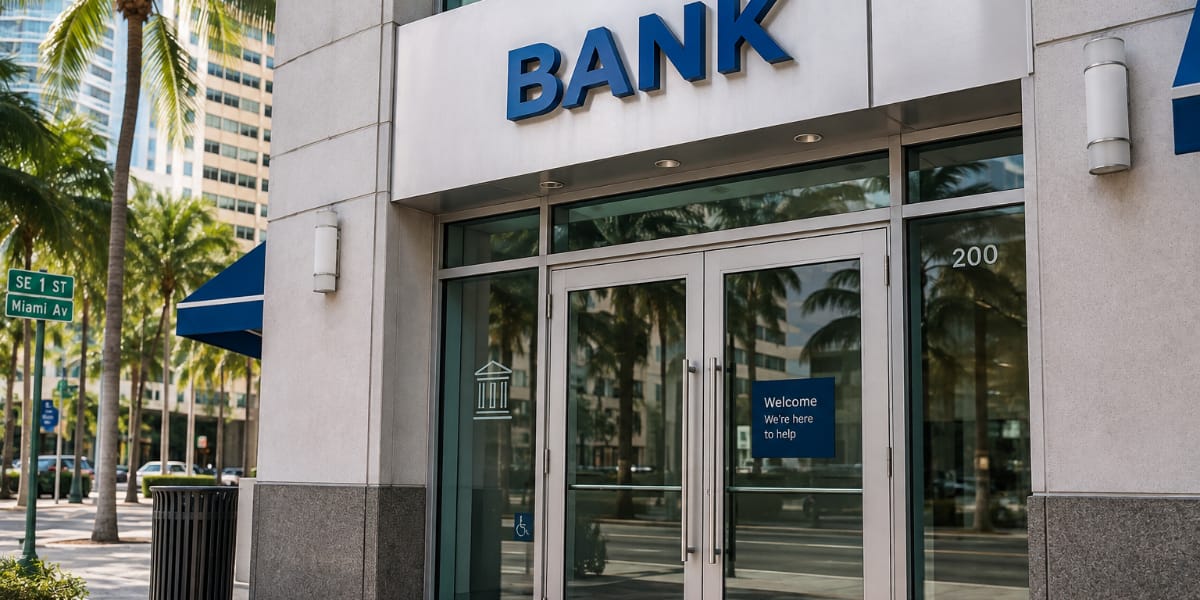 Puerta de un banco ubicado en Miami