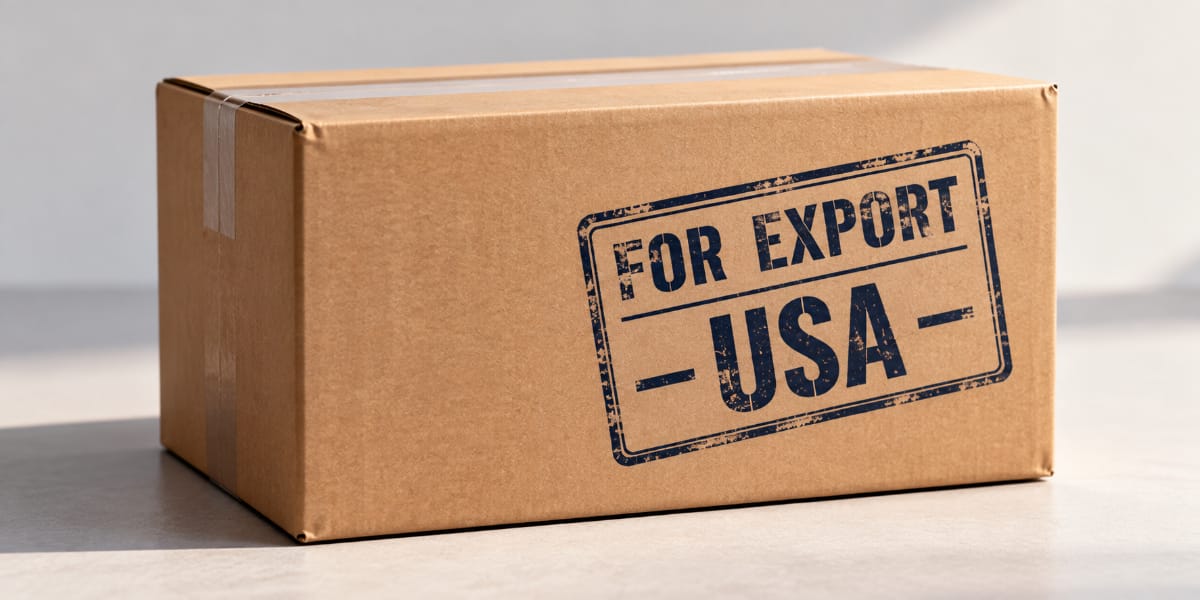 Caja con sello de exportación a Estados Unidos