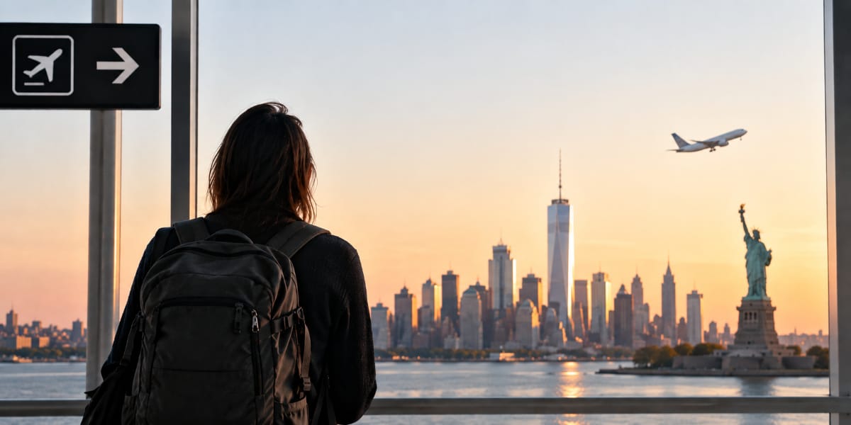Persona viendo hacia la ciudad de Nueva York